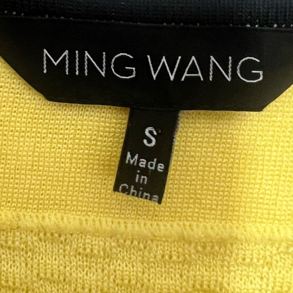 MING WANG Open Front Blazer Cardigan Yellow With Black & White Trim Sz Small - Picture 4 of 8